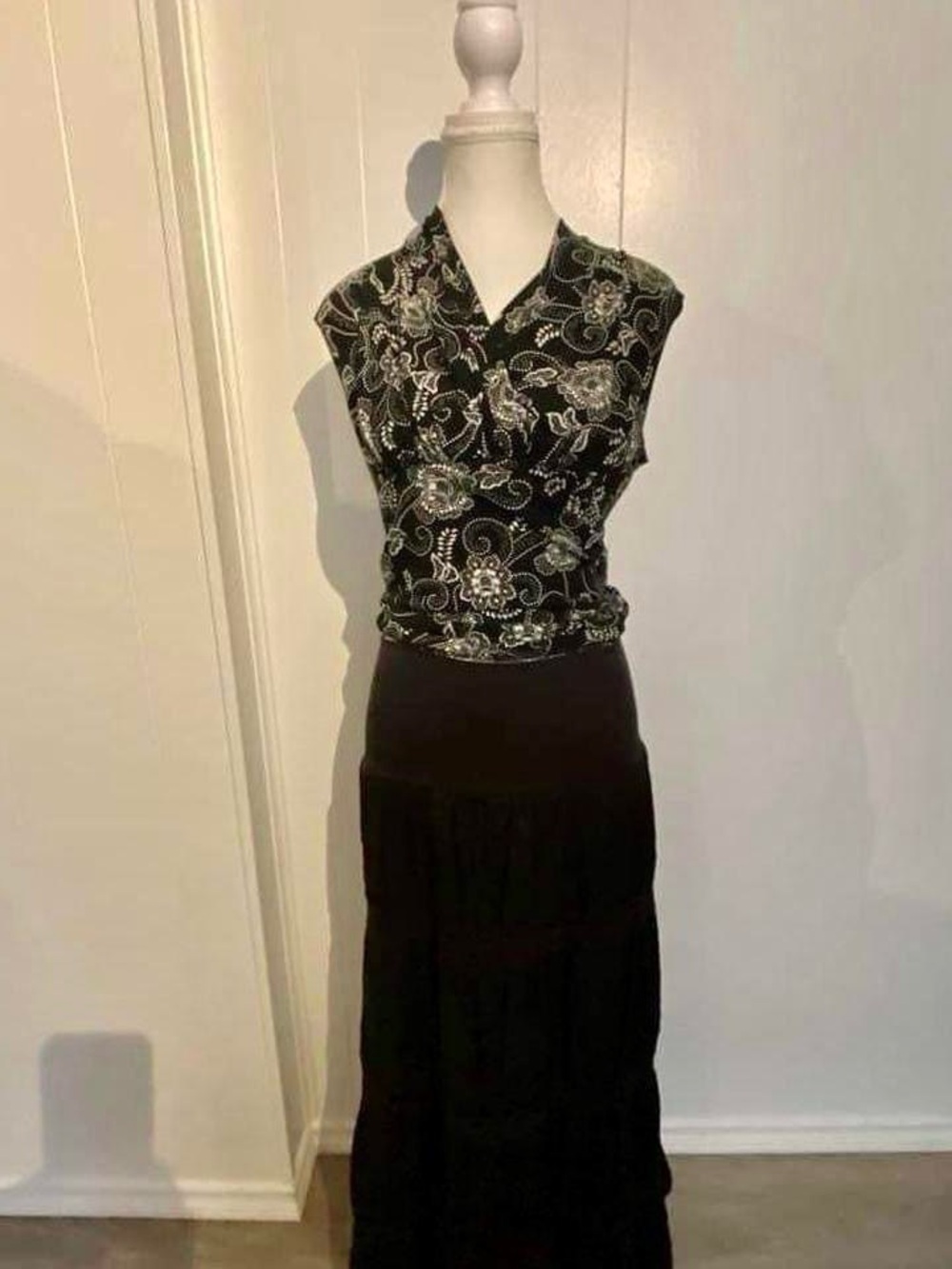Black Floral Paisley Sleeveless Wrap Blouse